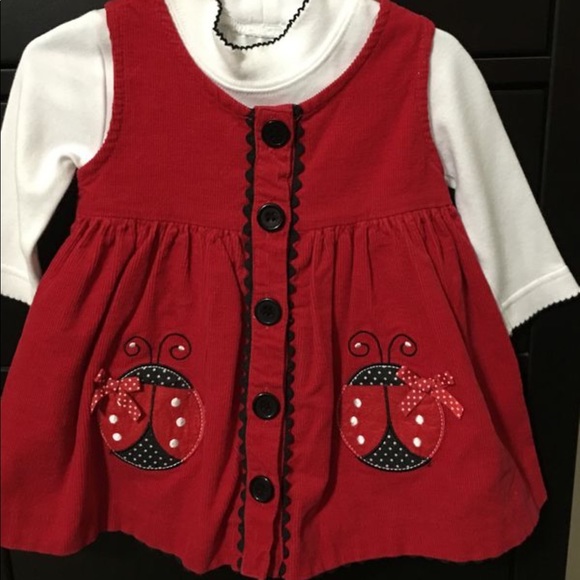 Rare Editions Red corduroy 🐞 ladybug dress - Picture 2 of 5